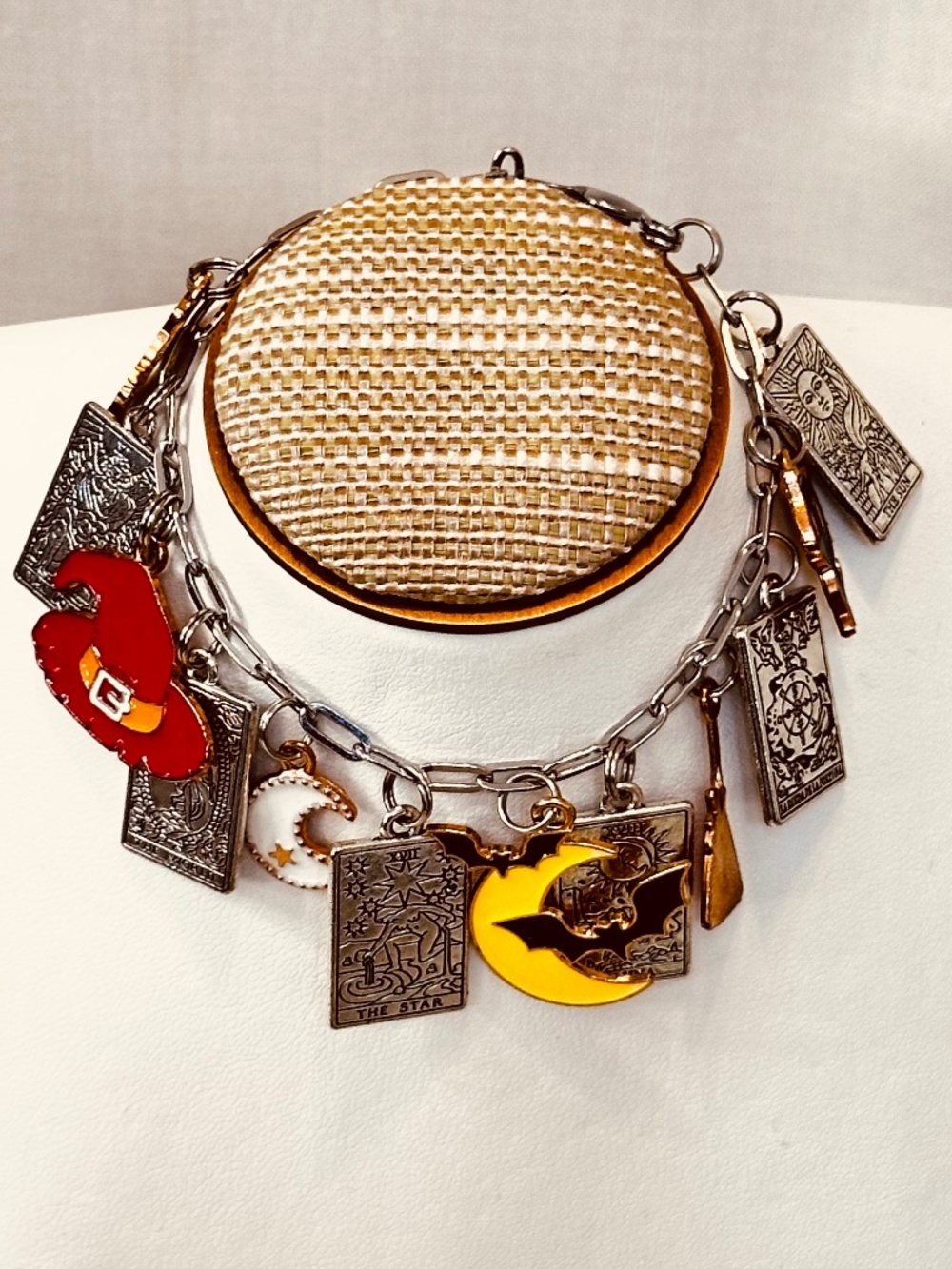 Handmade Tarot Halloween Witch Celestial Charm Bracelet Stainless Steel Goth